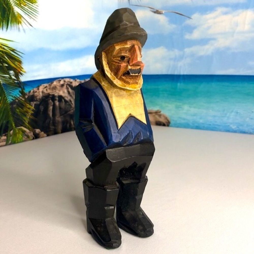 Vintage Wood Carving Man in Hat, Hand-Numbered